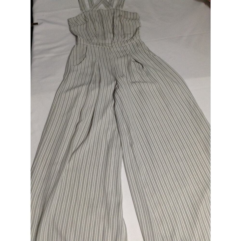 4SI3NNA Striped Wide Leg Jumpsuit S Halter Criss Cross Back Pockets White Black - Picture 3 of 16